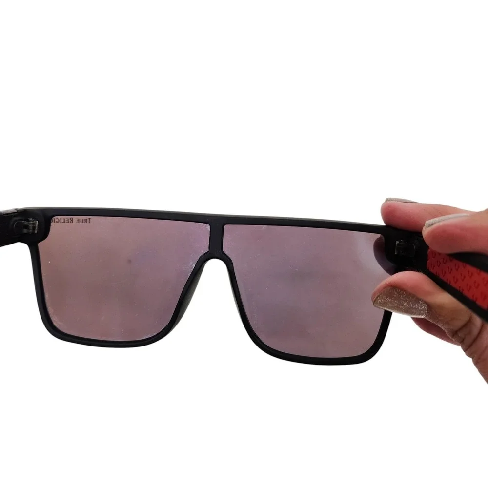 TRUE RELIGION Sunglasses Mens Black Blue Shield Mirrored Reflective TRM1799